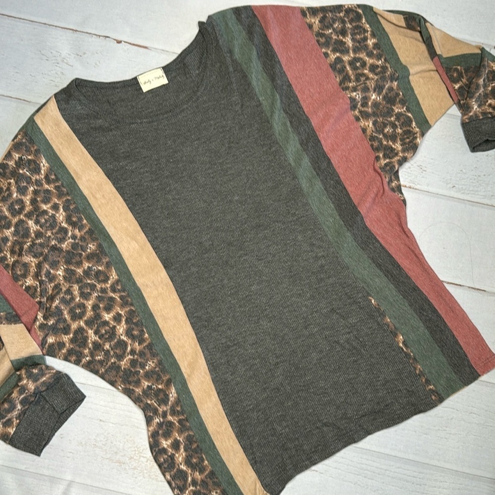Lovely Melody Animal Print Print Contrast Dolman Sleeve Knit Top Size Small